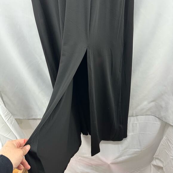 Anrabess Black Maxi Dress Large Deep V-Neck Sexy Gothic Witchcore Simple Minimal - Picture 3 of 6